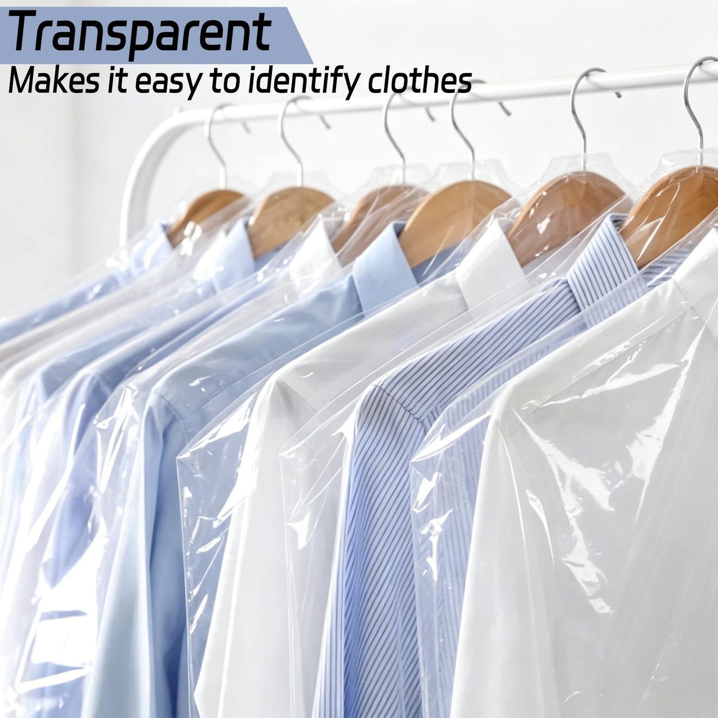 JIUBULUJIU 40 Pack Plastic Clothes Covers, 60 x 90cm Dry Cleaning Bags