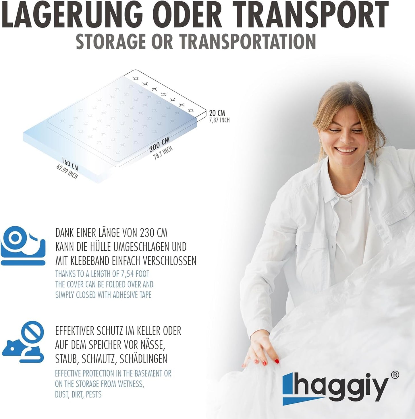 haggiy Mattress Cover Storage Bag 160cm Wide Mattresses Tear-Proof