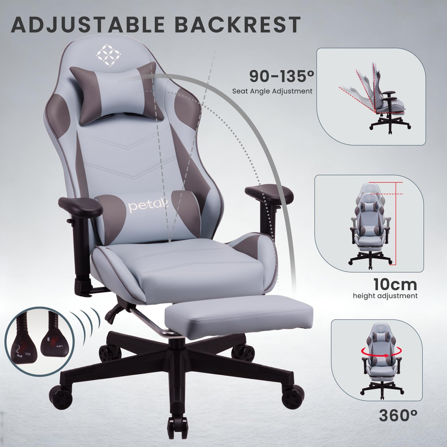 Play haha.Ergonomic reclining seat with footrest adjustable headrest and lumbar cushion high back support padded armrests PU leather finish for