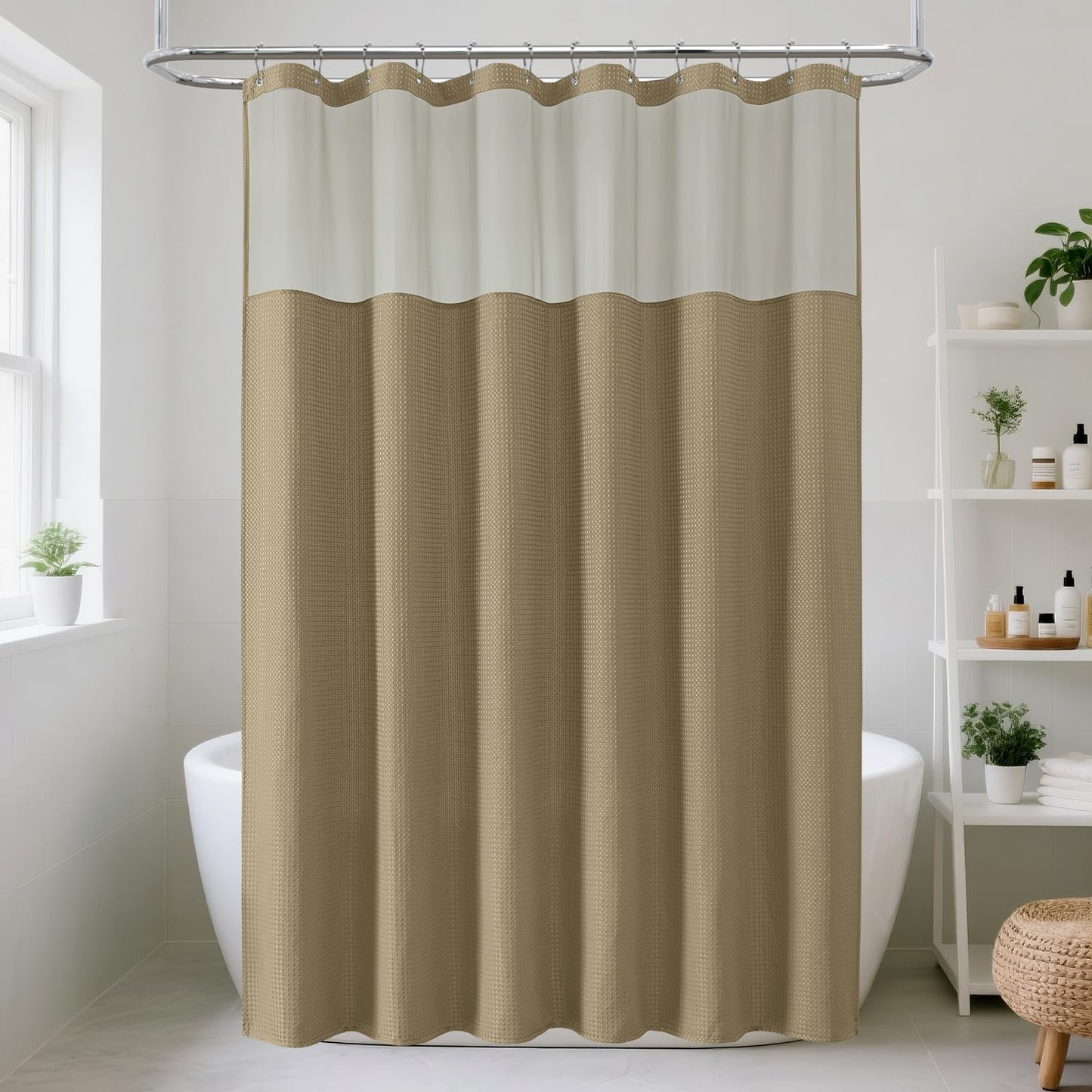ROLIZOE Waffle Shower Curtain for Bathroom ? Includes 12 Stainless Steel Hooks, Textured Fabric, Hotel Style, Water-Resistant, Machine Washable ?