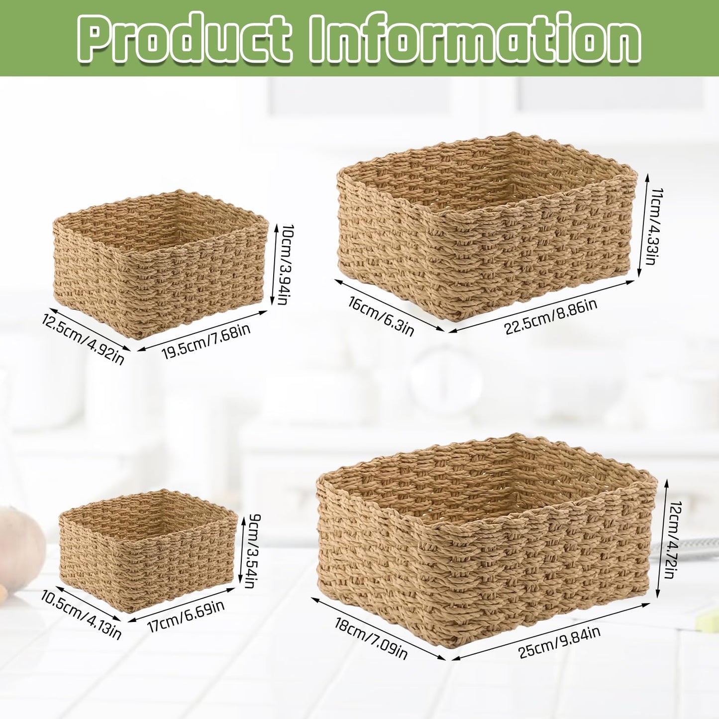 4 PCS Small Wicker Baskets, Multifunctional Woven Storage Baskets