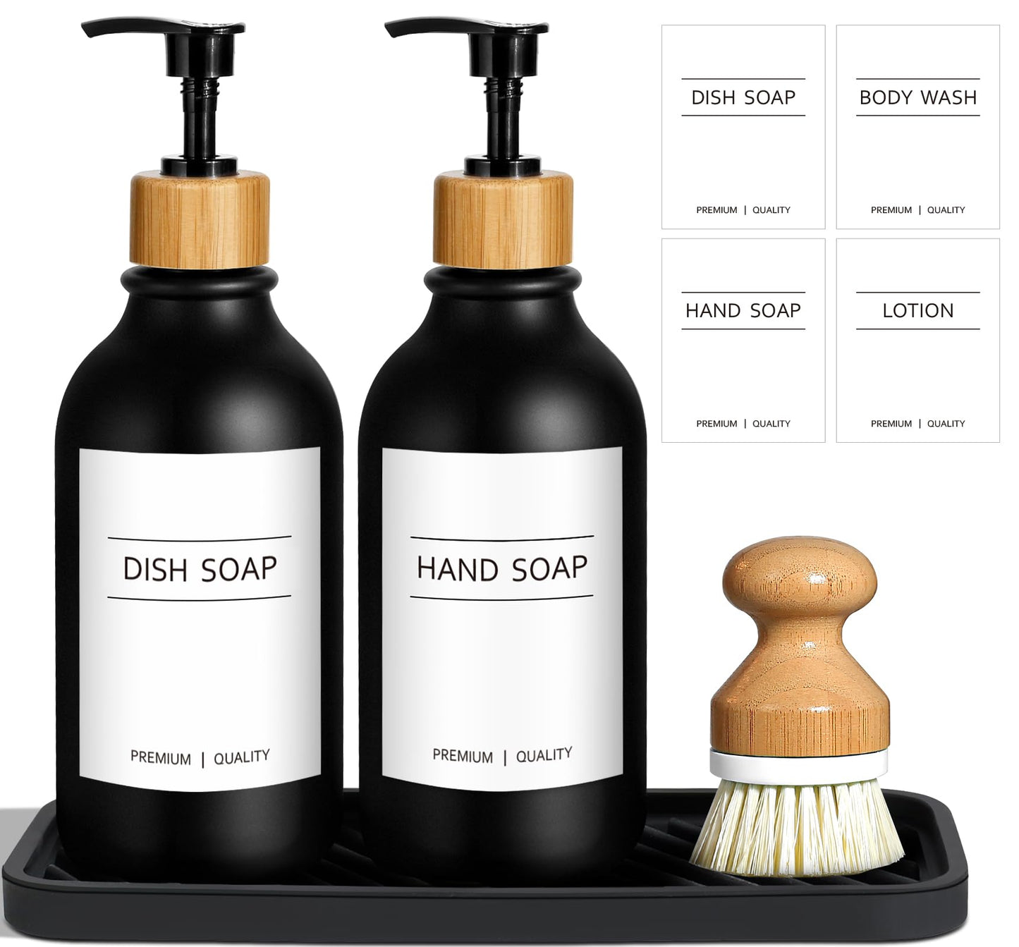 GMISUN Dish Soap Dispenser, Black Kitchen Soap Dispenser Set with Tray