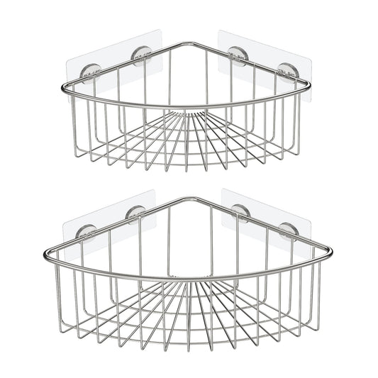 HEETA Corner Shower Caddy Deep Basket, Wall Mounted Bathroom Shelf, Rustproof Storage Organizer Adhesive Shower Caddy Basket for Bathroom, Toilet and