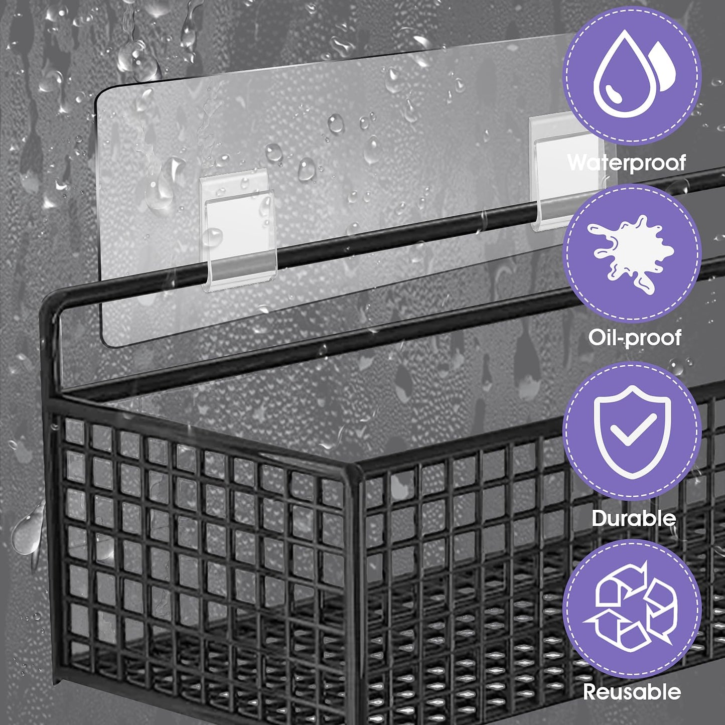 8 Pack Shower Caddy Hook, Clear Adhesive Replacement - No Drilling Waterproof Wall Strong Strips for Corner Storage, Bathroom Shelves and Kitchen Rack