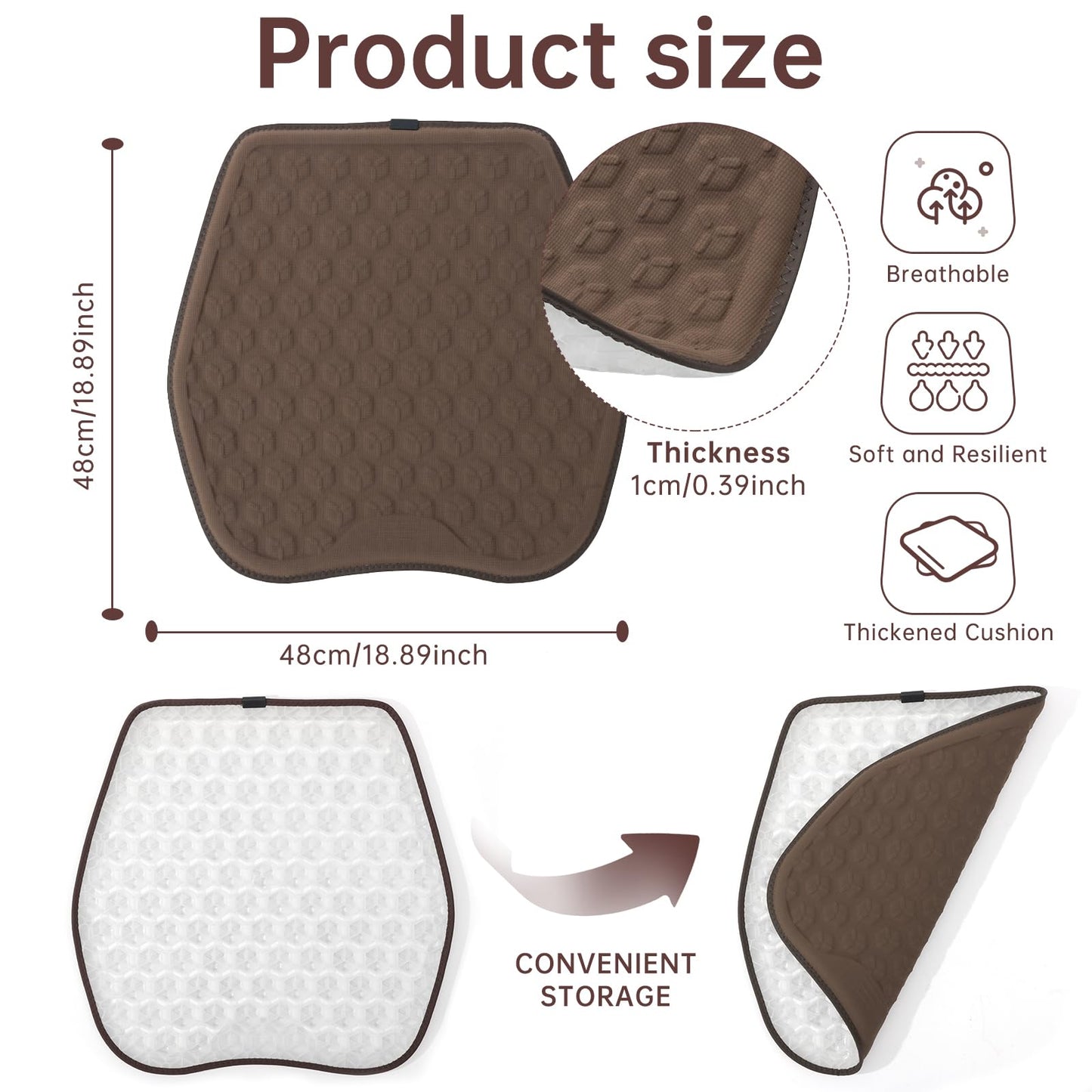 LY4U 3D Honeycomb Gel Seat Cushion for Office Chair & Car Seat, 48x48cm Cooling Pressure Relief Cushion with Breathable Support for Wheelchair Bench
