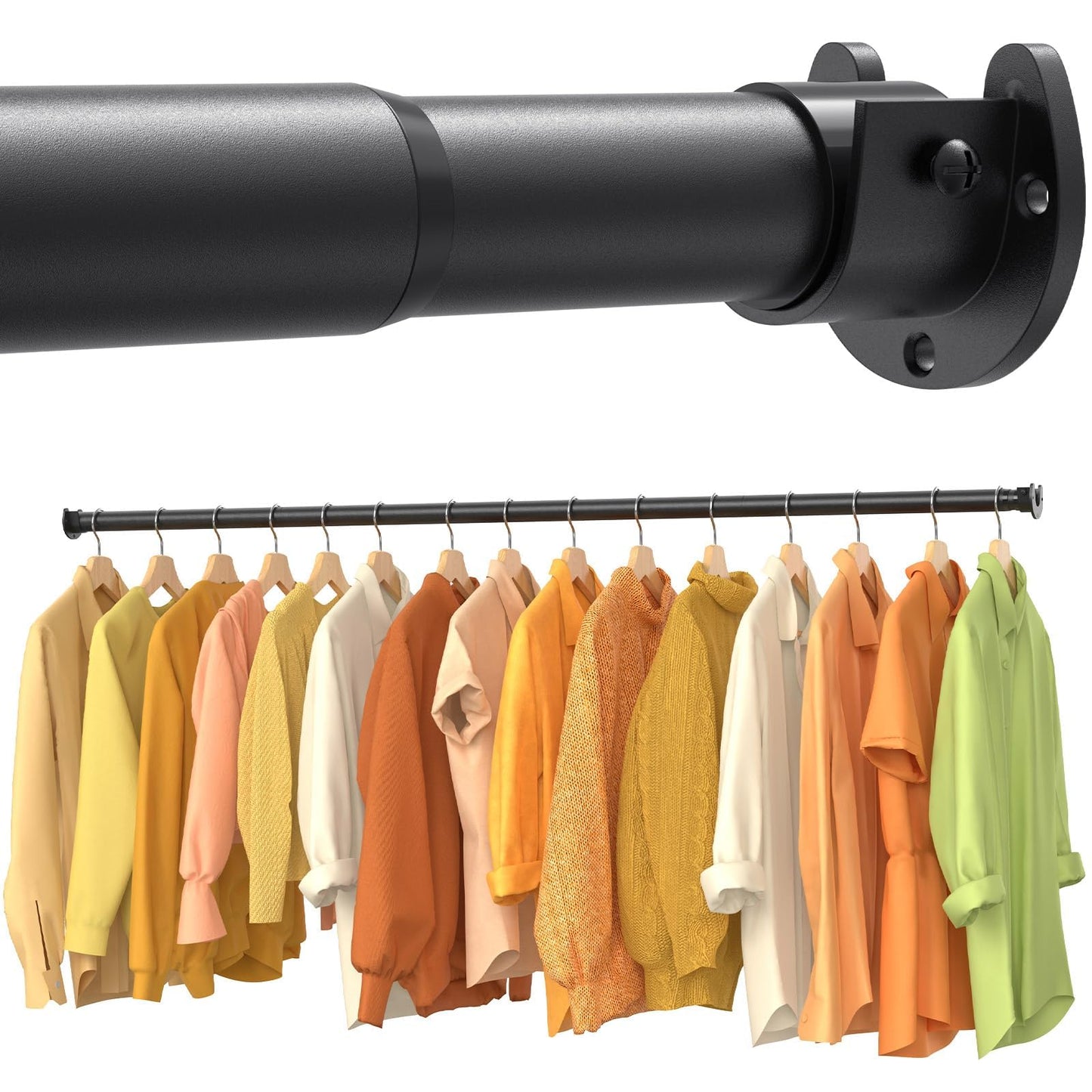 JWJK Wardrobe Rail 43–133 cm, Heavy Duty Adjustable Clothes Rail, 3.3 cm Metal Closet Rod with Brackets, Black Hanging Rail for Wardrobe, Laundry & RV