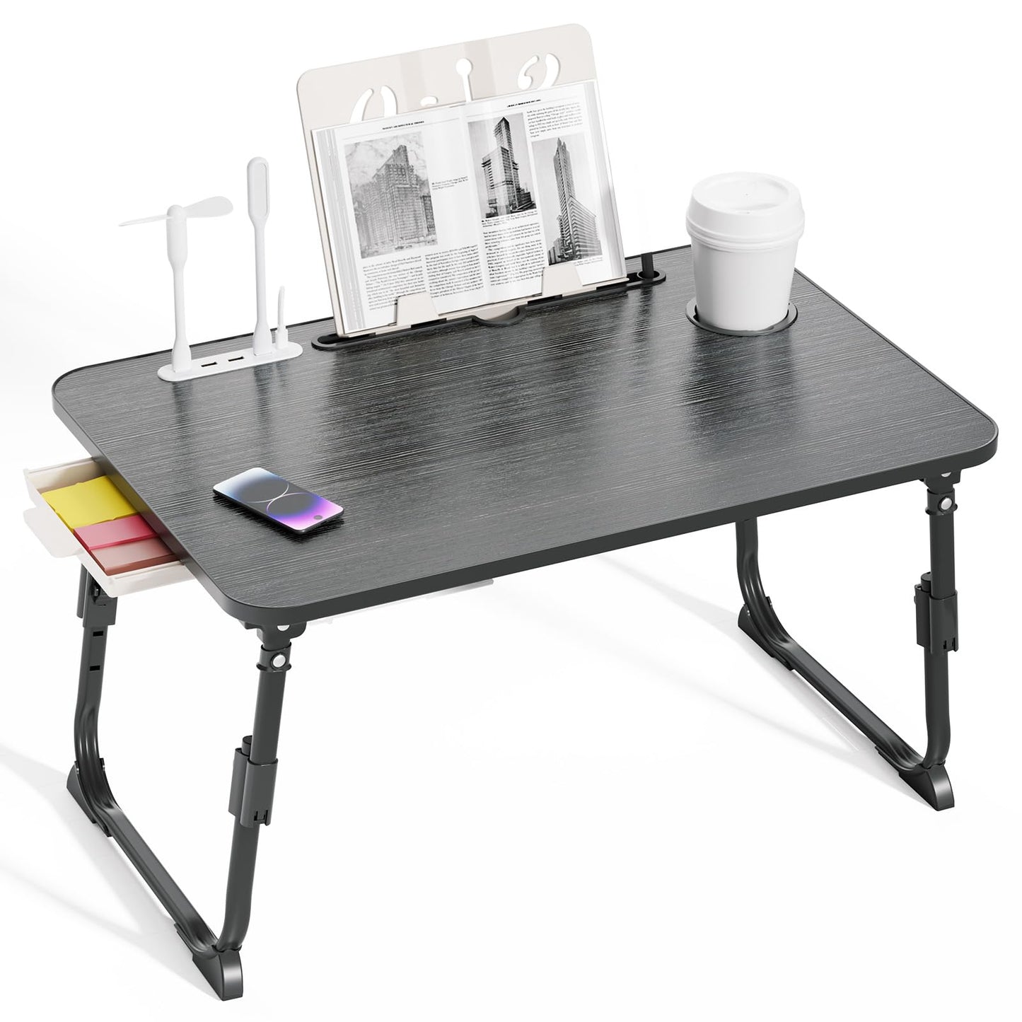 BTGGG Laptop Bed Table Height Adjustable, Upgraded Bed Desk with USB Charge Port & Side Drawer