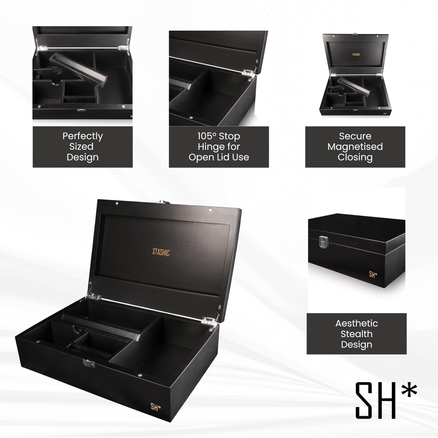 STASHIC Bamboo Stash Box - Rolling Box with Compartments - Latch - SH*