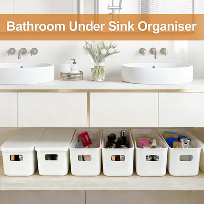 2.2L 10cm Narrow Plastic Storage Boxes with Lids 6 Pack Store Small Items