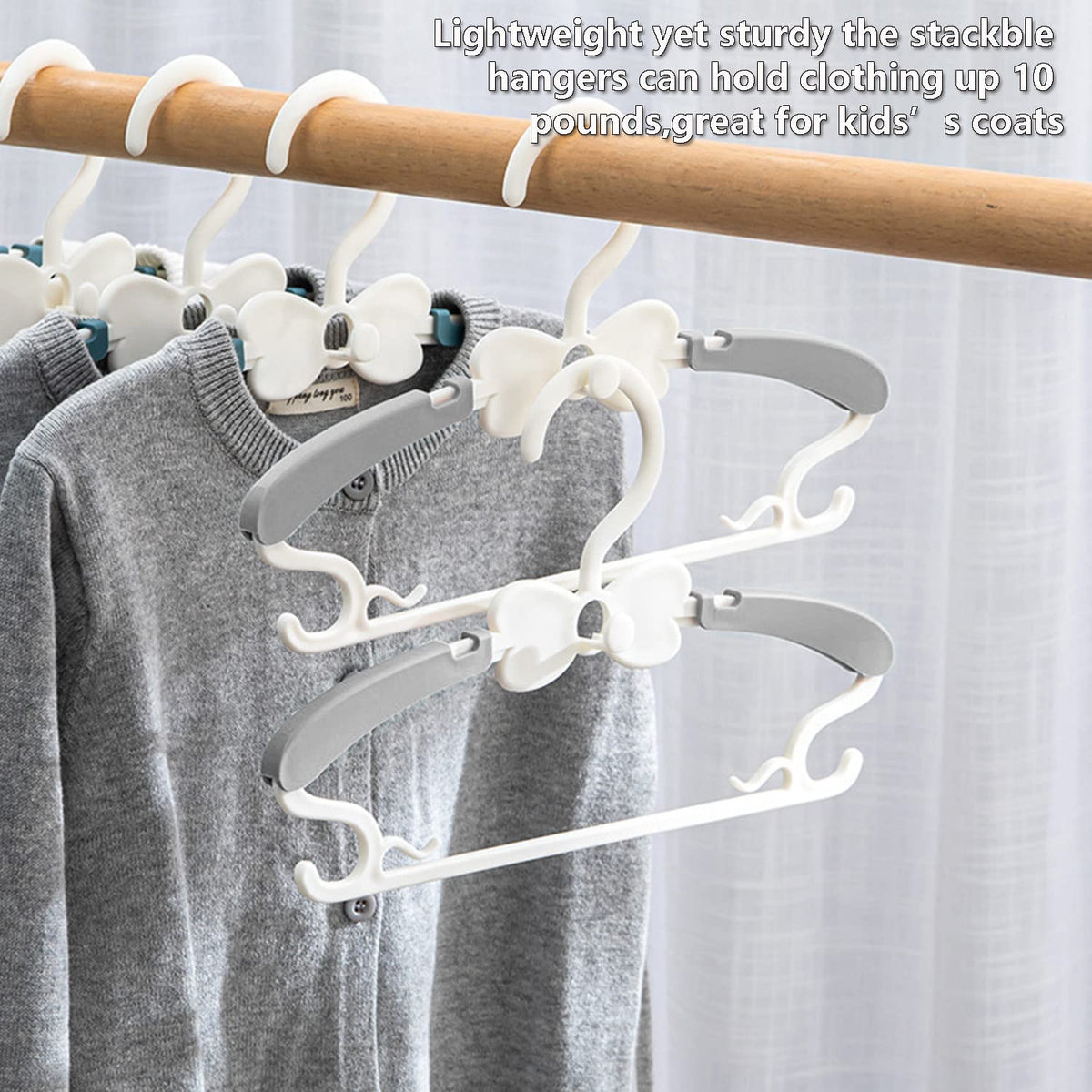 WJWSKI Children's Clothes Hangers for Baby Born, Baby Clothes Hangers, Pack of 20 Stackable Clothes Hangers with Trouser Stands