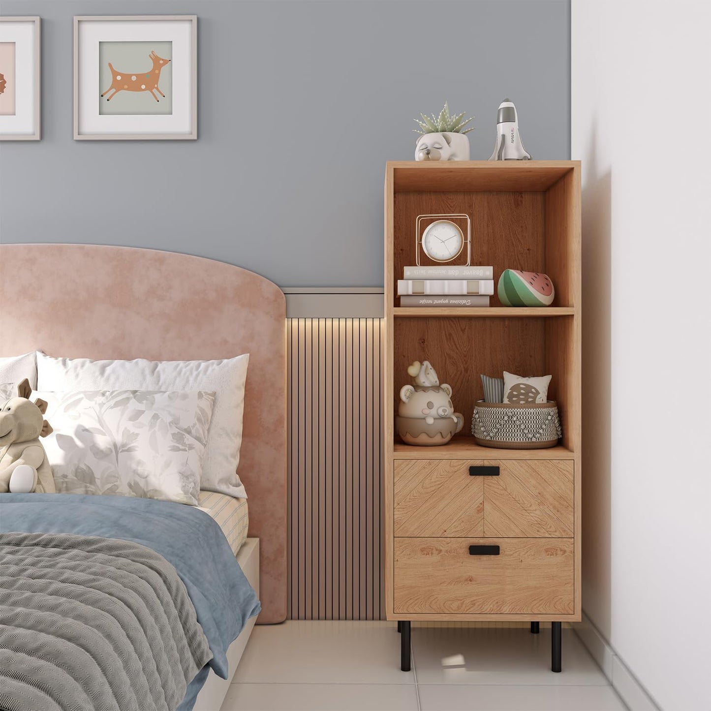 Seconique Leon 2 Drawer 2 Shelf Cabinet in Medium Oak Effect