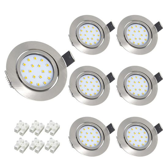 Wondlumi 6X 5W Recessed Ceiling Lights Ultra Slim Spotlight LED Downlights for Ceiling Brushed Chrome Down Light Cool White 240V, Cutout 65-80mm