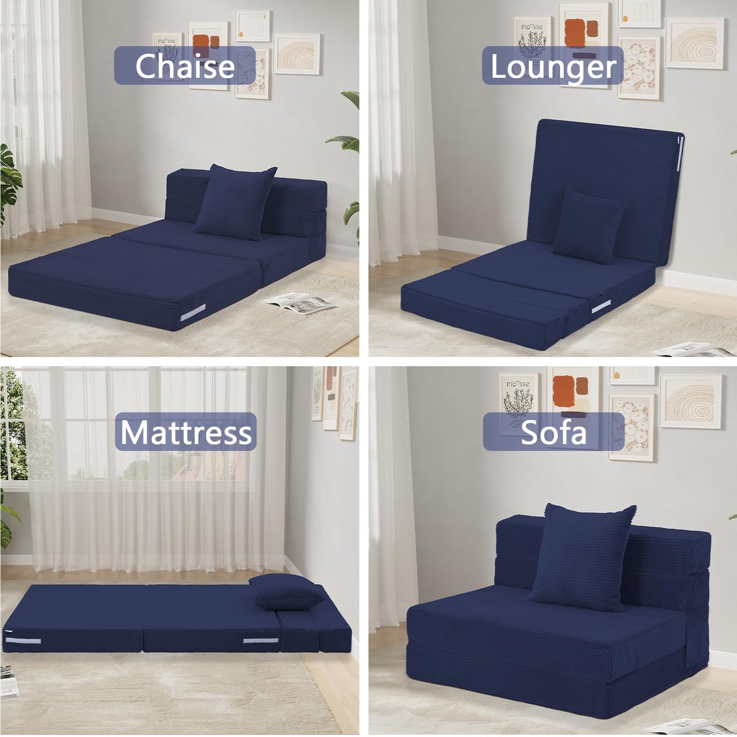 MeMoreCool Folding Mattress Single, Corduroy Fold Out Sofa Bed, Grey