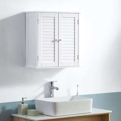 Bath Vida Double Door Shutter Wall Mounted Bathroom Cabinet, Wood, White