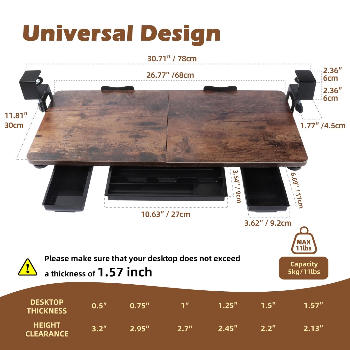 Large 26.77" Keyboard Tray Under Desk with Storage Drawer - Heavy Duty C-Clamp Mount, Ergonomic Computer Keyboard Stand for Home Office, Easy Install