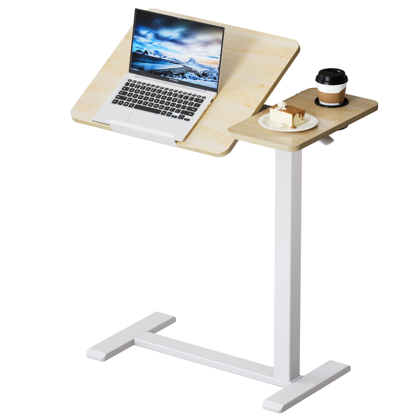 BZIUM Overbed Bedside Table with Hidden Wheels, Adjustable Medical Tilt Top Hospital Bed Table Over The Bed, Rolling Desk Mobile Standing Desk
