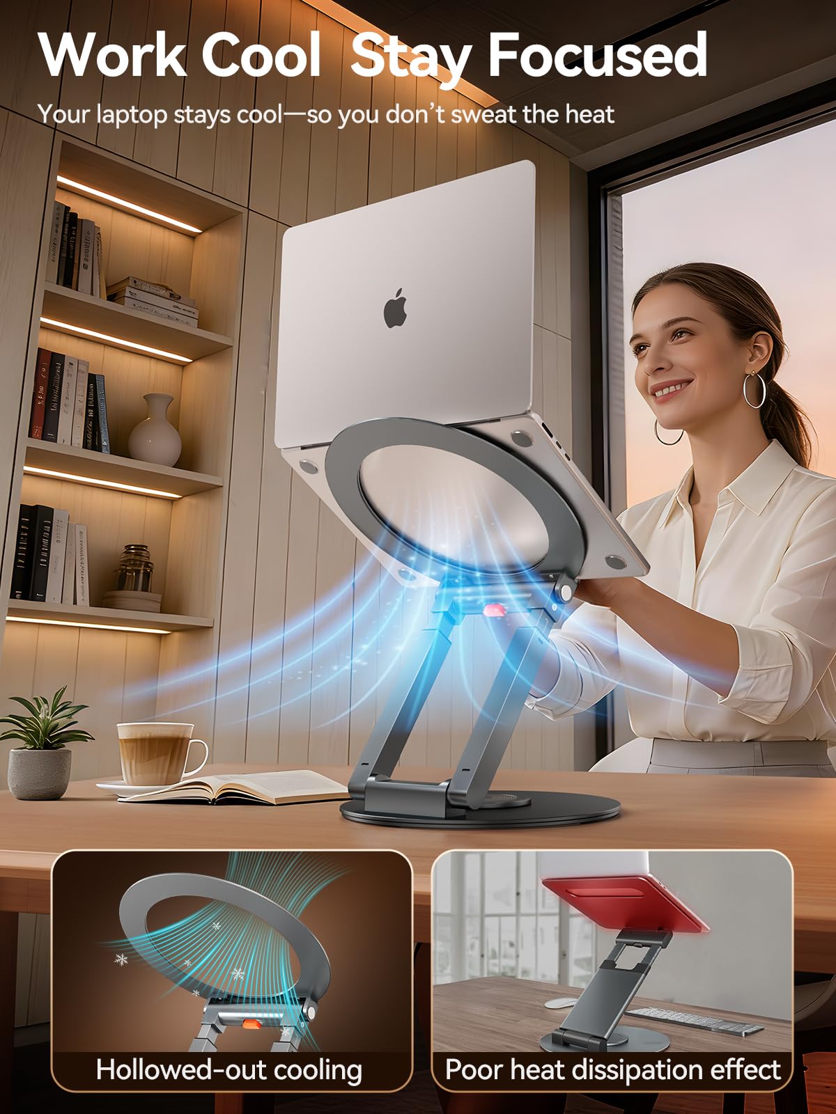 Anifrim Telescopic Laptop Stand, 360 Rotating Computer Stand Adjustable Height Swivel Pull Out Design Ergonomic Latptop Riser Standing Desk Converter