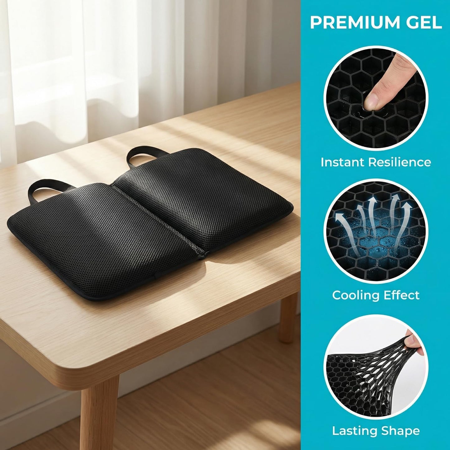 FooYee Gel Seat Cushion Foldable, Honeycomb Seat Cushion, Portable Sitting Pad, Non slip Breathable Gel Cushions for Chairs, Wheelchair, Office Chair