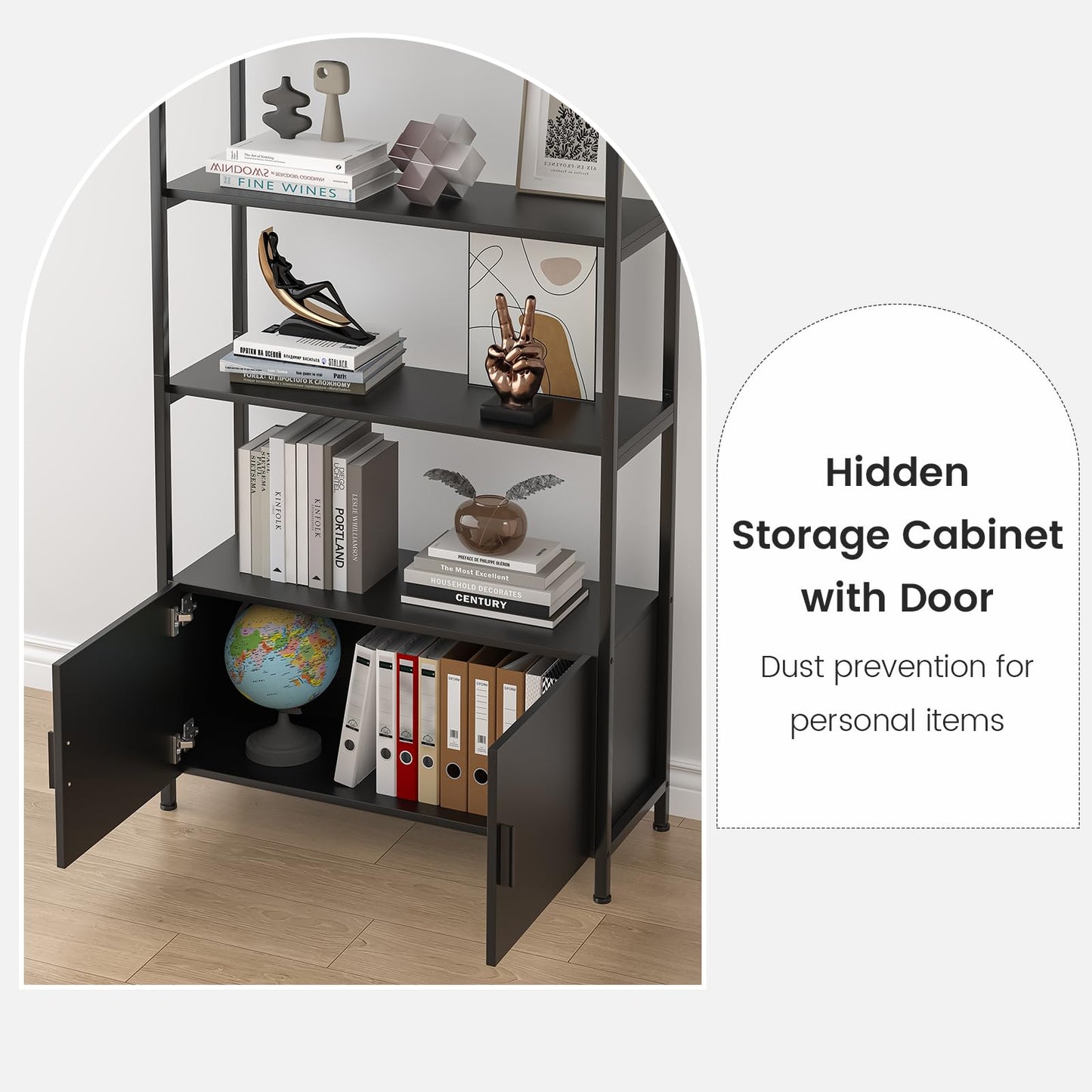 Feonase Arched Book Shelf, Bookcase with Doors Storage, 180cm Tall Bookshelf with Sturdy Metal Frame, E1 Quality Boards