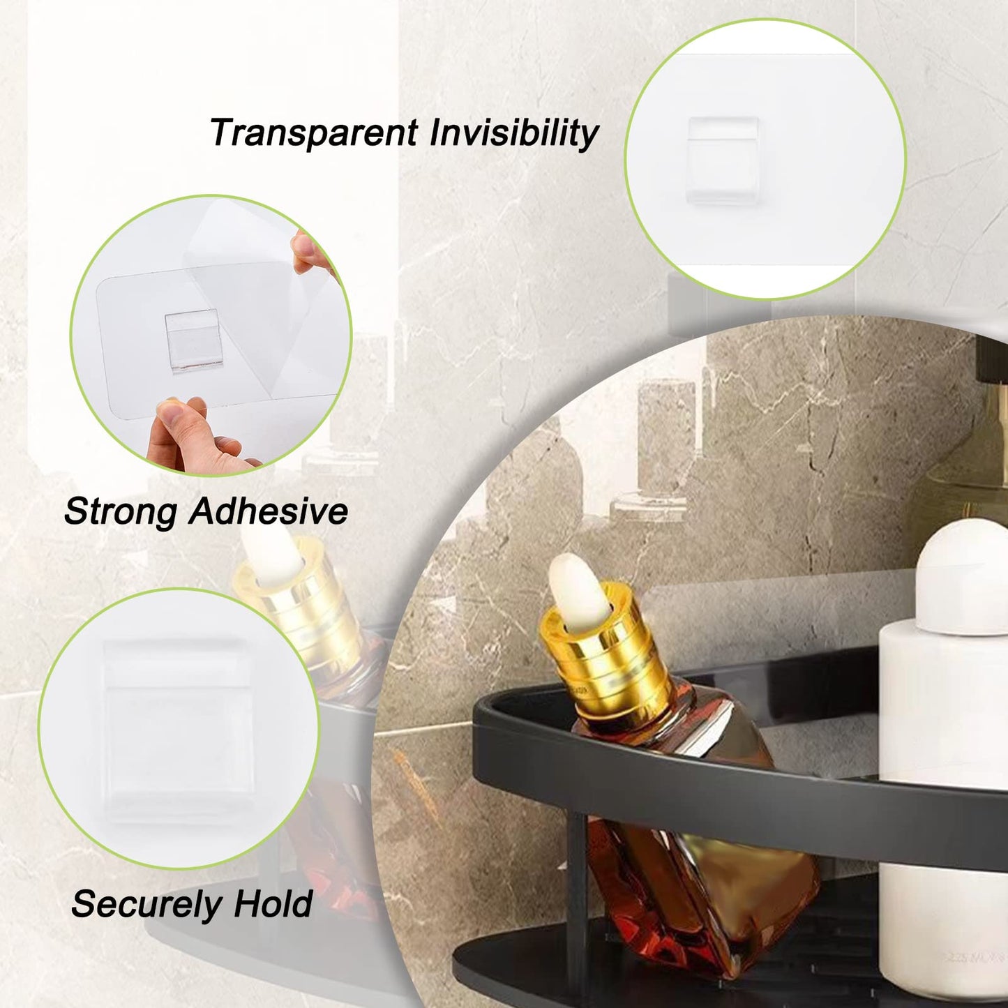 UFURMATE Adhesive Sticker Hooks, 8Pcs Transparent Shower Caddy Adhesive Hooks Bathroom Corner Shelf Holders No Drilling Shower Caddy Basket Supports
