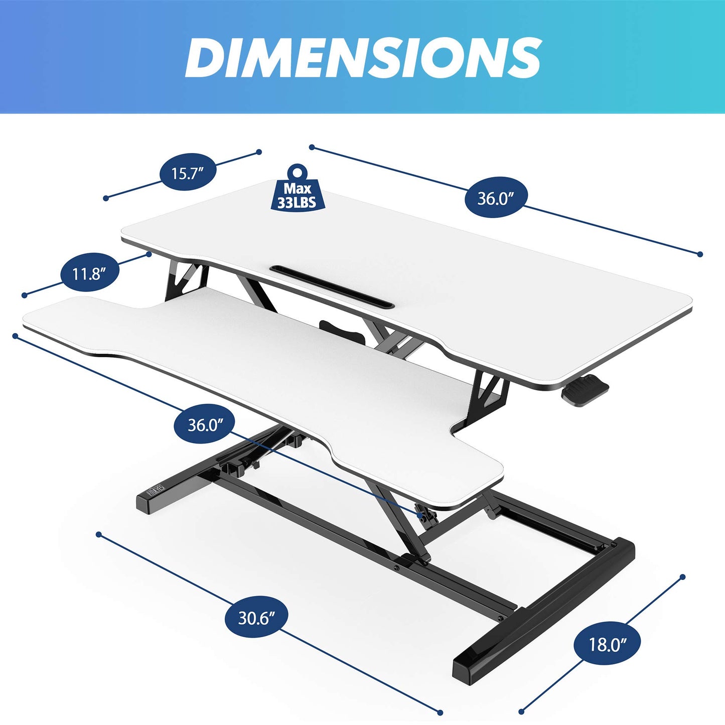 FITUEYES Standing Desk Converter 91.5x40 cm Height Adjustable Sit Stand Desk with Large Keyboard Tray and Phone Holder for Computer Laptop Dual