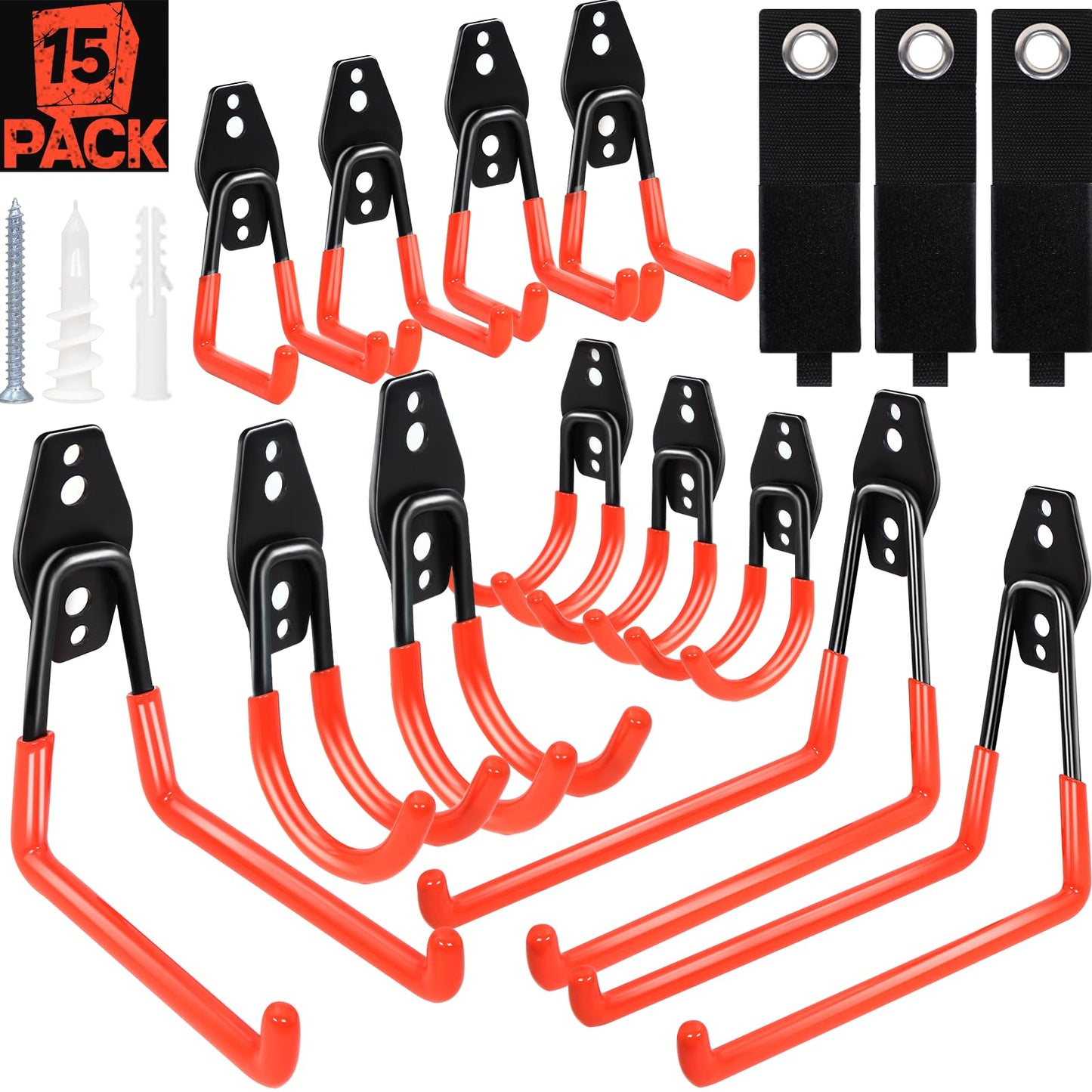 SBGGRL 15 Pack Garage Hooks Heavy Duty,Garage Hangers Storage System Hooks for Shed Yard Tools Ladders Bikes Hose Hanging Wall Mount with Anti-Slip