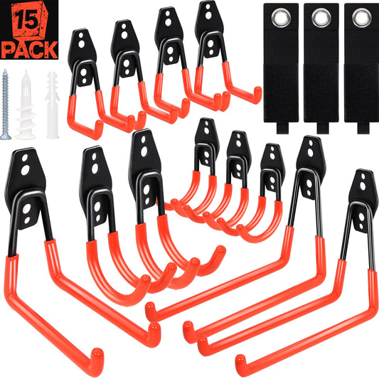 SBGGRL 15 Pack Garage Hooks Heavy Duty,Garage Hangers Storage System Hooks for Shed Yard Tools Ladders Bikes Hose Hanging Wall Mount with Anti-Slip