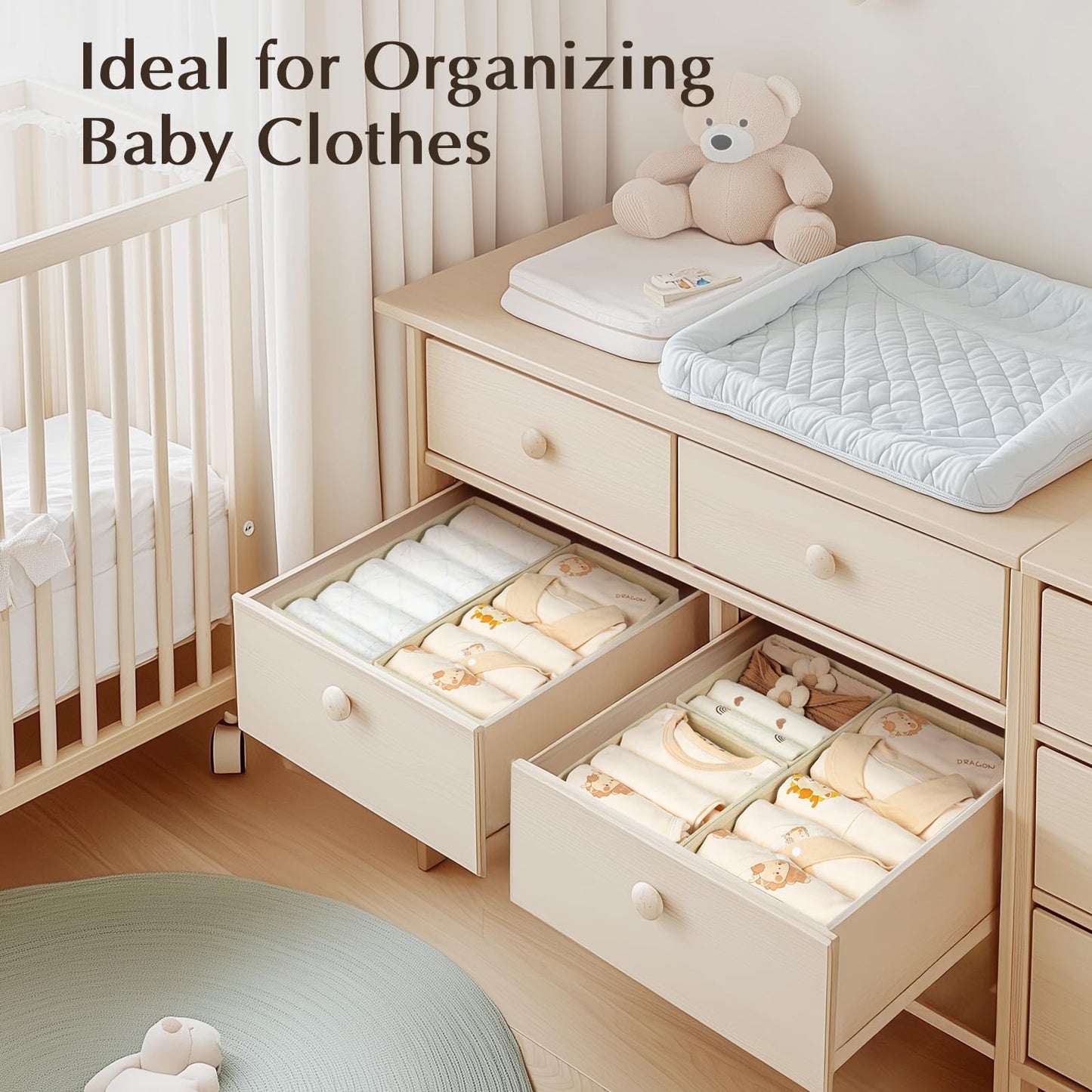 DIMJ 8 Pack Drawer Organisers Underwear Drawer Dividers - Fabric Storage Box Wardrobe Organiser Dresser Drawer Dividers Clothes Organiser Sock