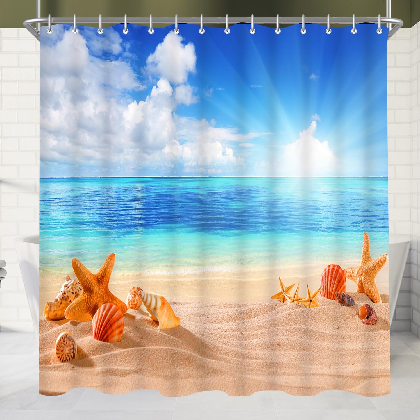 Lerores Shower Curtain, 180 x 160 cm, Sea Blue, Weighted Hem, Anti-Mould Textile, Water-Repellent