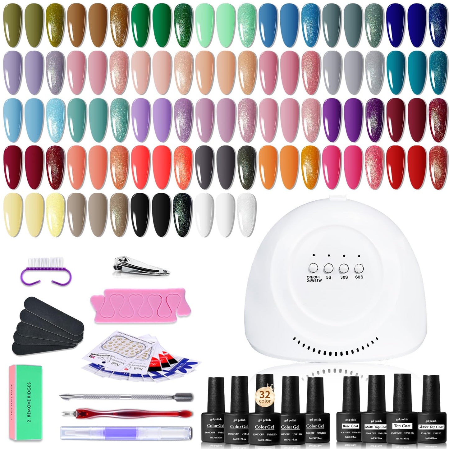 Gel Nail Polish Kit with U V Light 36 PCS Classic Black and White Nude and Blue Purple Gel Polish Set with Manicure Tools