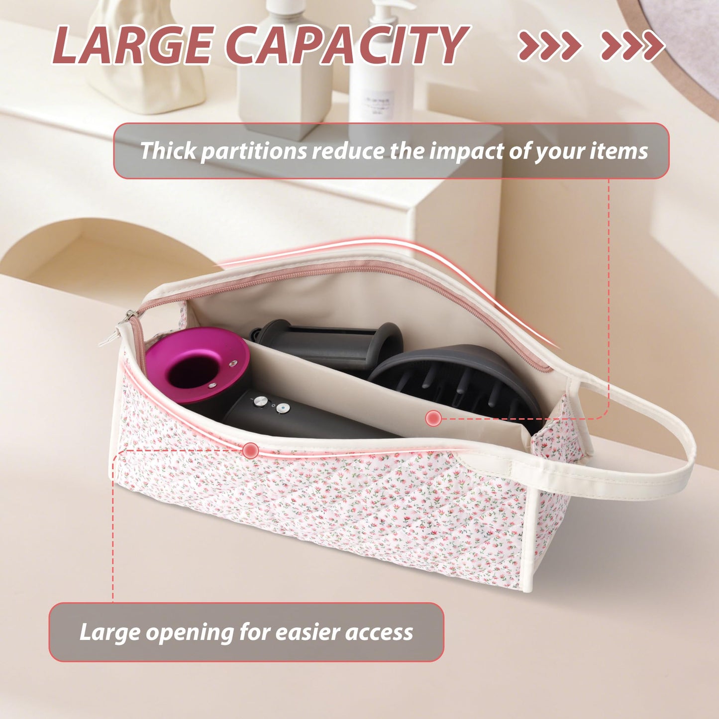 Linpr Travel Organizer Bag Compatible with Dyson Hair Dryer, Flower Pink