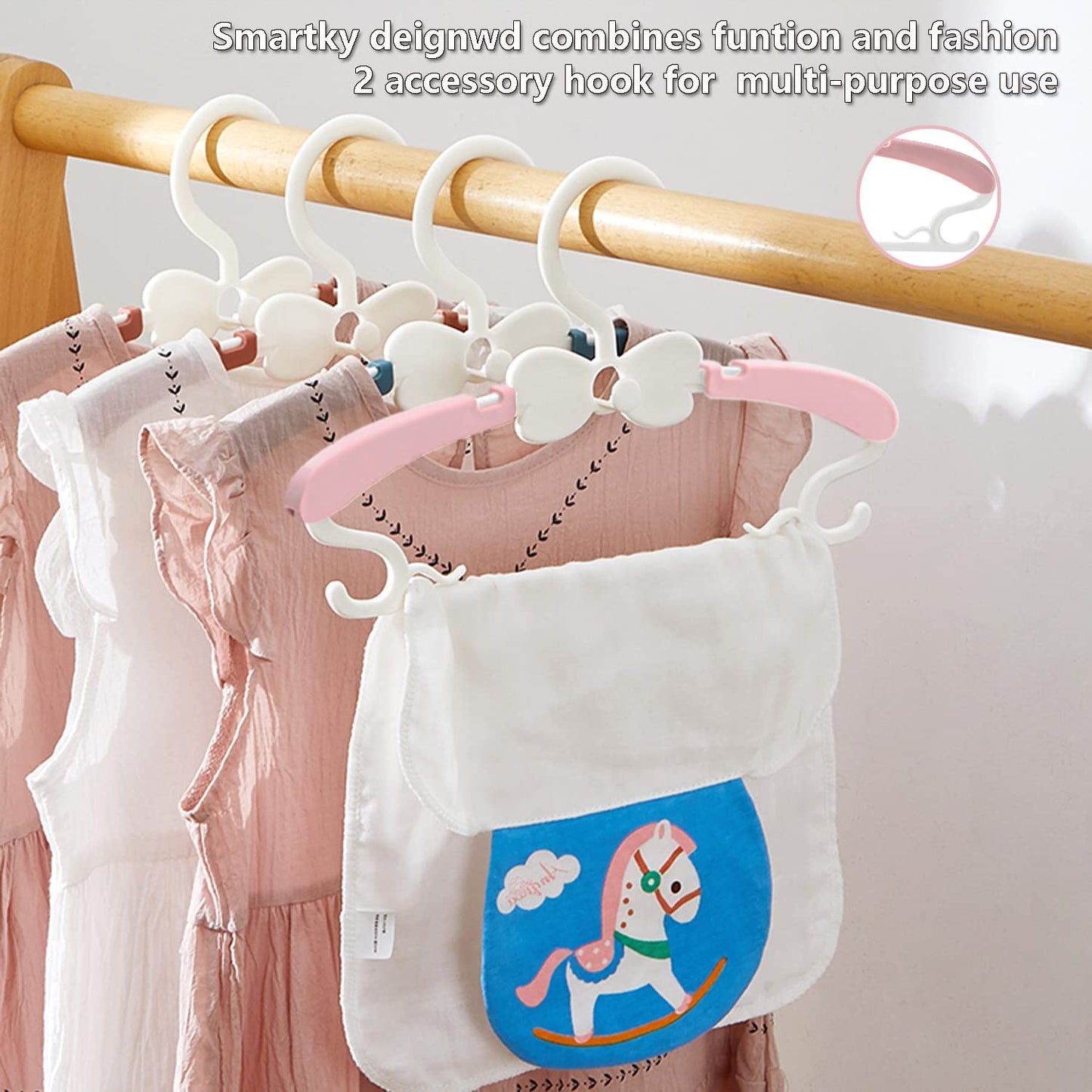 Baby Hangers 20 Pack, Adjustable Kids Hangers with Stackable Hooks Pink