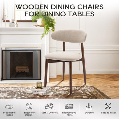 COLAMY Wooden Dining Chairs Set of 4, Modern Fabric Upholstered Kitchen Side Chairs, Farmhouse Dining Room Chair with Foot Pegs, Beige