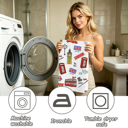 Nodrex 2 Pcs London Tea Towel Set, Soft Microfiber London Tea Towels, British Themed Tea Towels for Kitchen and Home, London Souvenir Tea Towels Gift