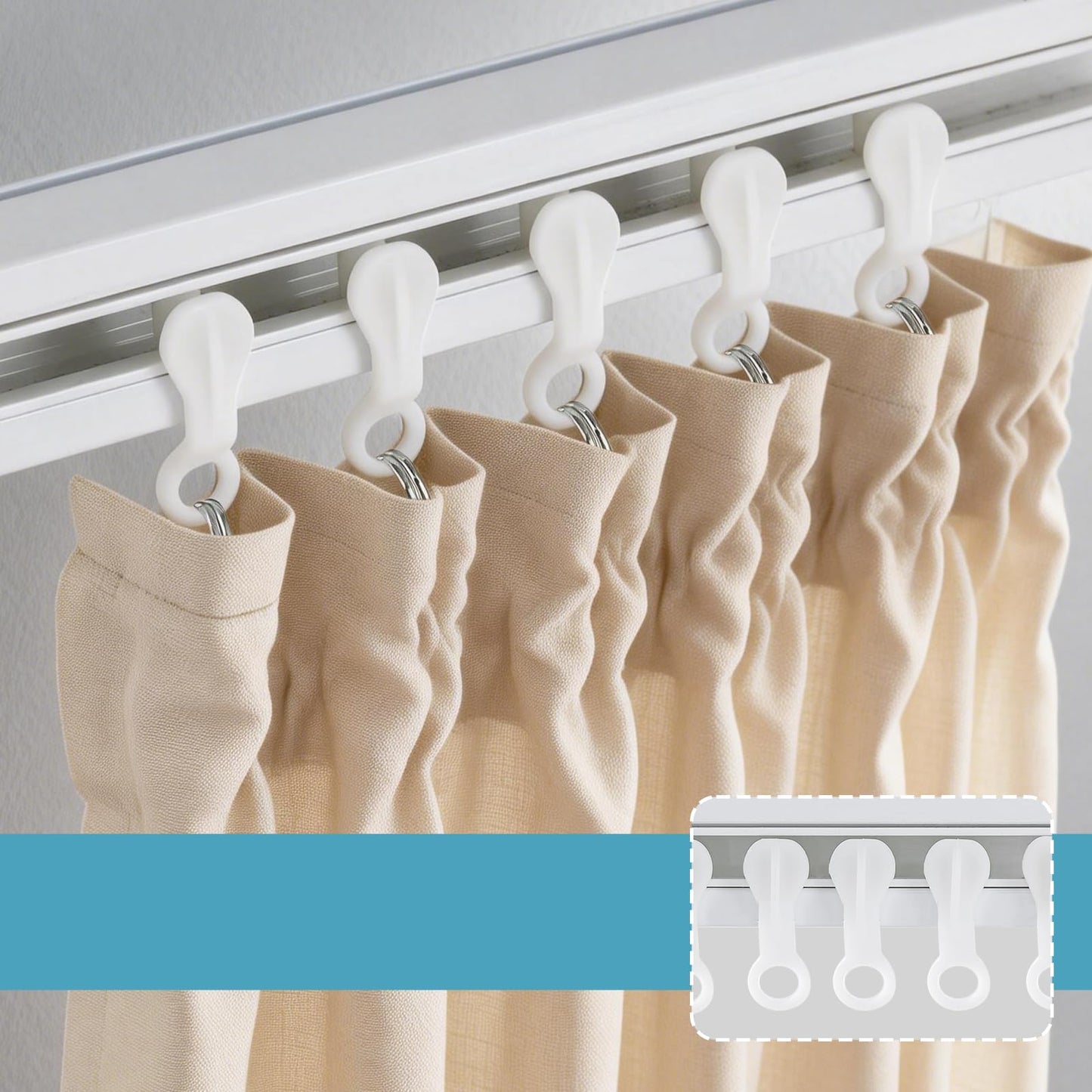 100 Pieces Plastic glider Curtain Hooks for curtains (white,2.7x0.9mm)