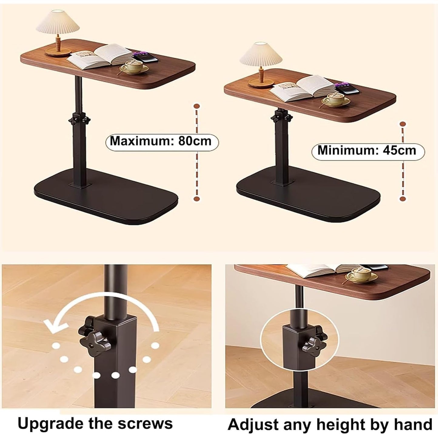 AHSBND Side Table Lifting Laptop Desk: C Shaped End Tables Adjustable Height 360° Swivel Tabletop That Slide Under Bedside Nursing for Coffee Couch