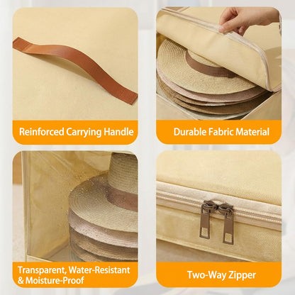 Soft Felt Hat Storage Box Zip Foldable Stackable Wardrobe Orgeniser Beige