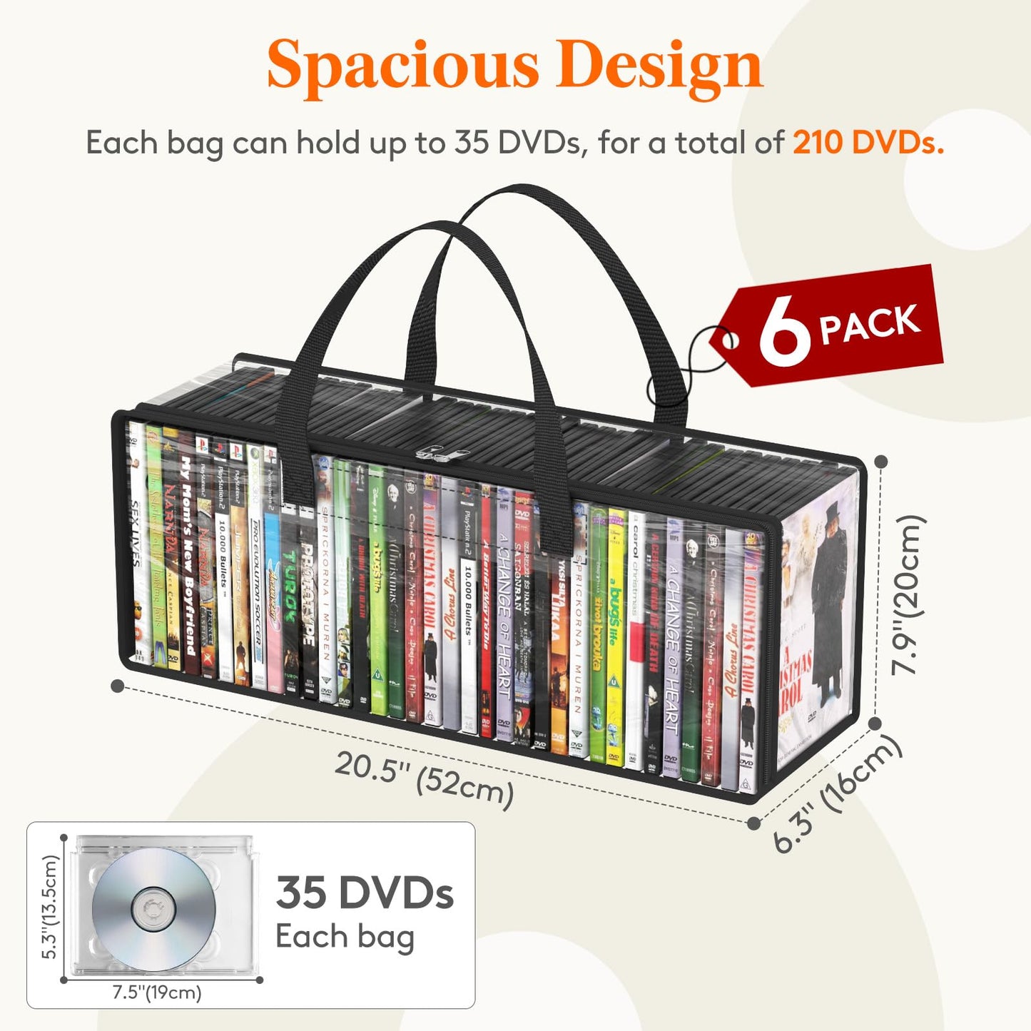 Lifewit DVD Storage Cases, Clear PVC Organizer with Handles, 6 Pcs