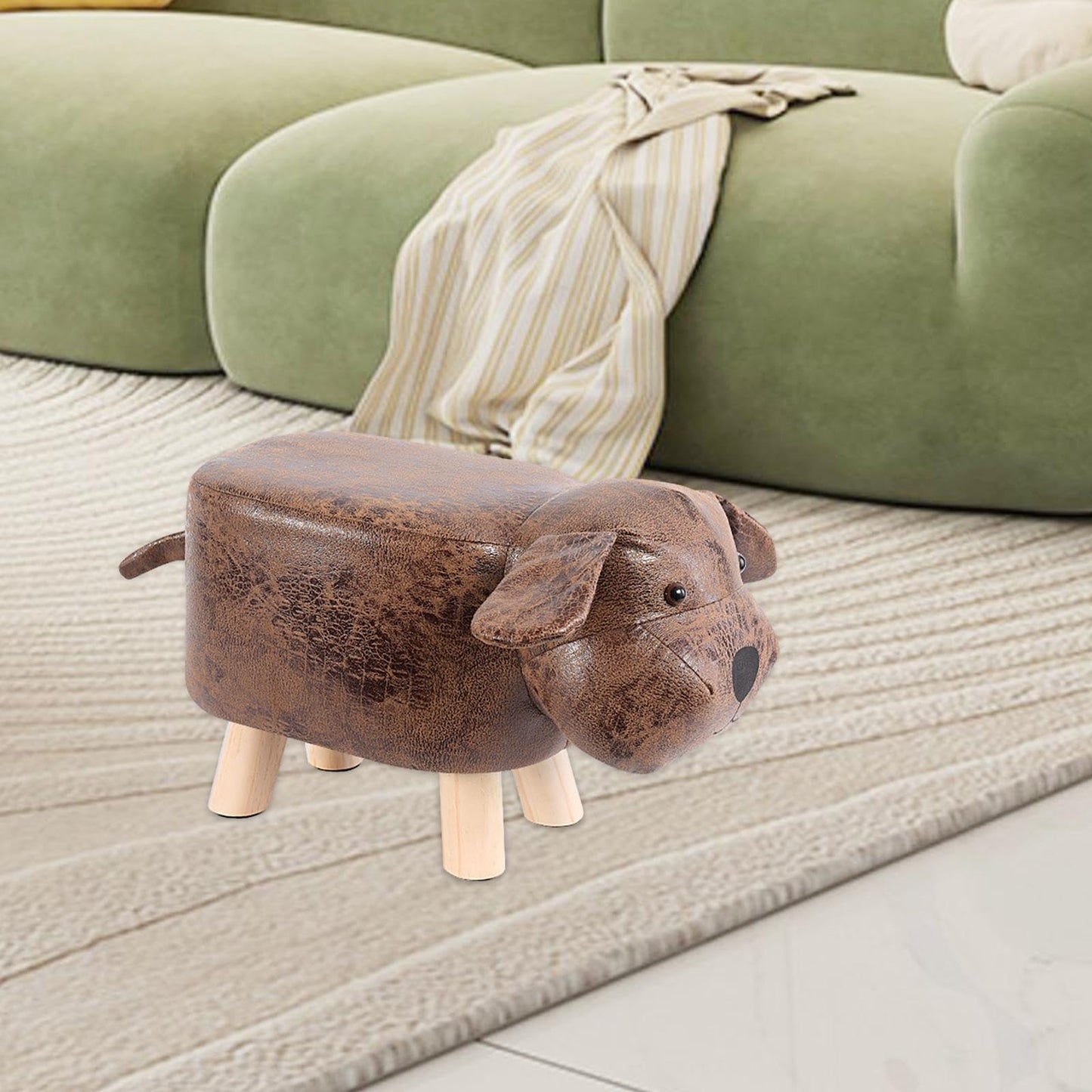Qianly Animal Footstool, Cartoon Dog Shaped Ottoman Chair, Foot Rest, Changing Stool for Living Room, Playroom, Brown