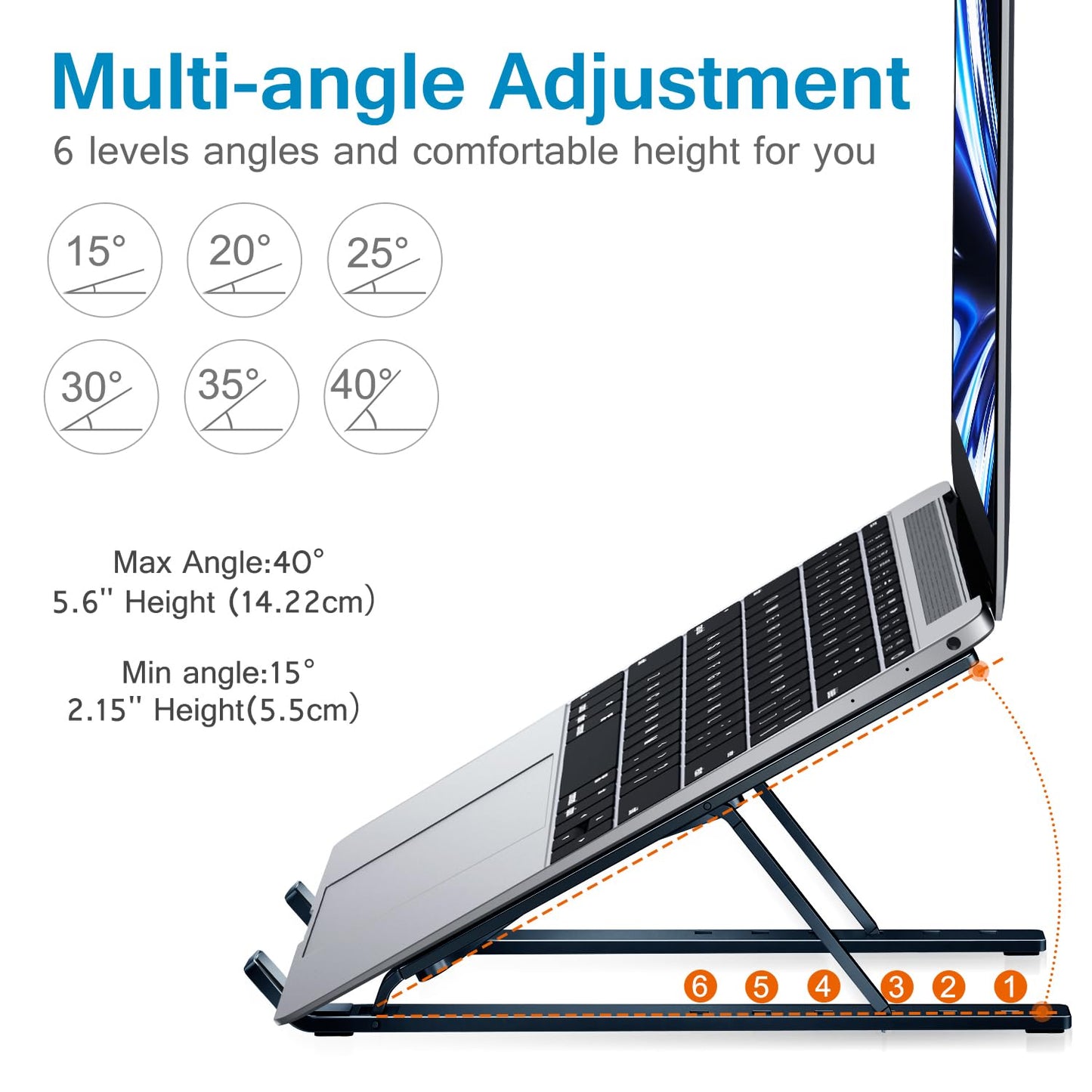 ivoler Laptop Stand, Laptop Holder Riser Computer Tablet Stand, 6 Angles Adjustable Aluminum Ergonomic Foldable Portable Desktop Holder Compatible