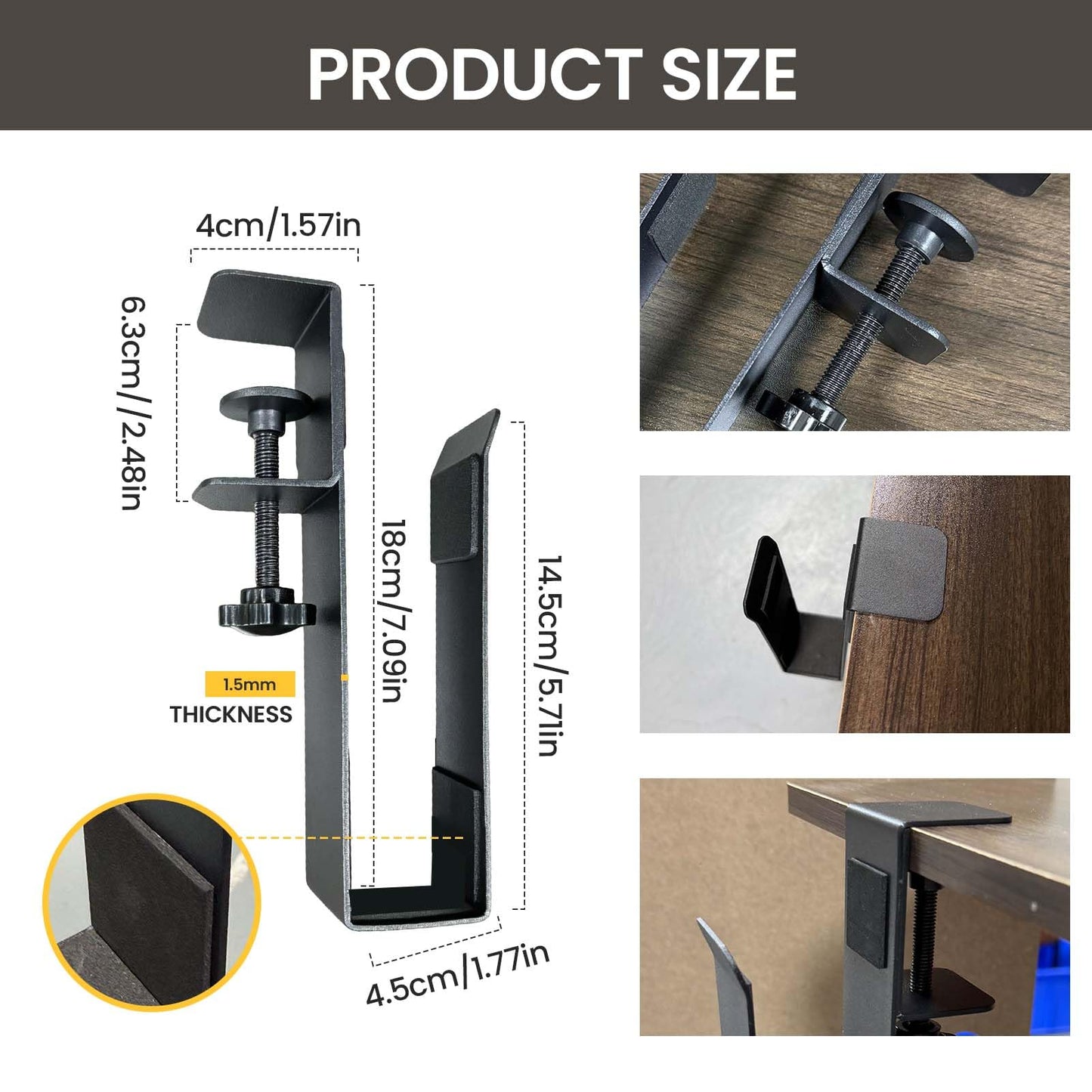Wovella Adjustable Under Desk Laptop Stand, Metal Hanging Undershelf Clamp, No Drilling Laptop Organizer for Office and Home
