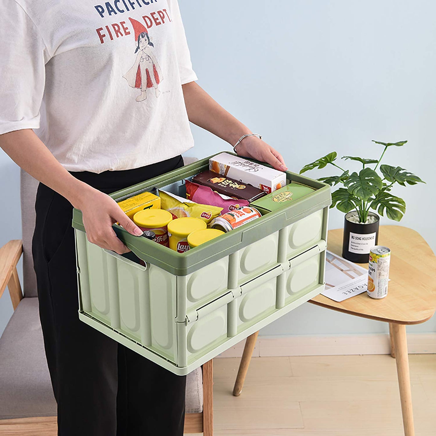 Tuevob Collapsible Storage Bins 2 Pack 30L - Lidded Plastic Tote Container with Stackable Folding Utility Crate for Clothes, Toys, Books, Snacks