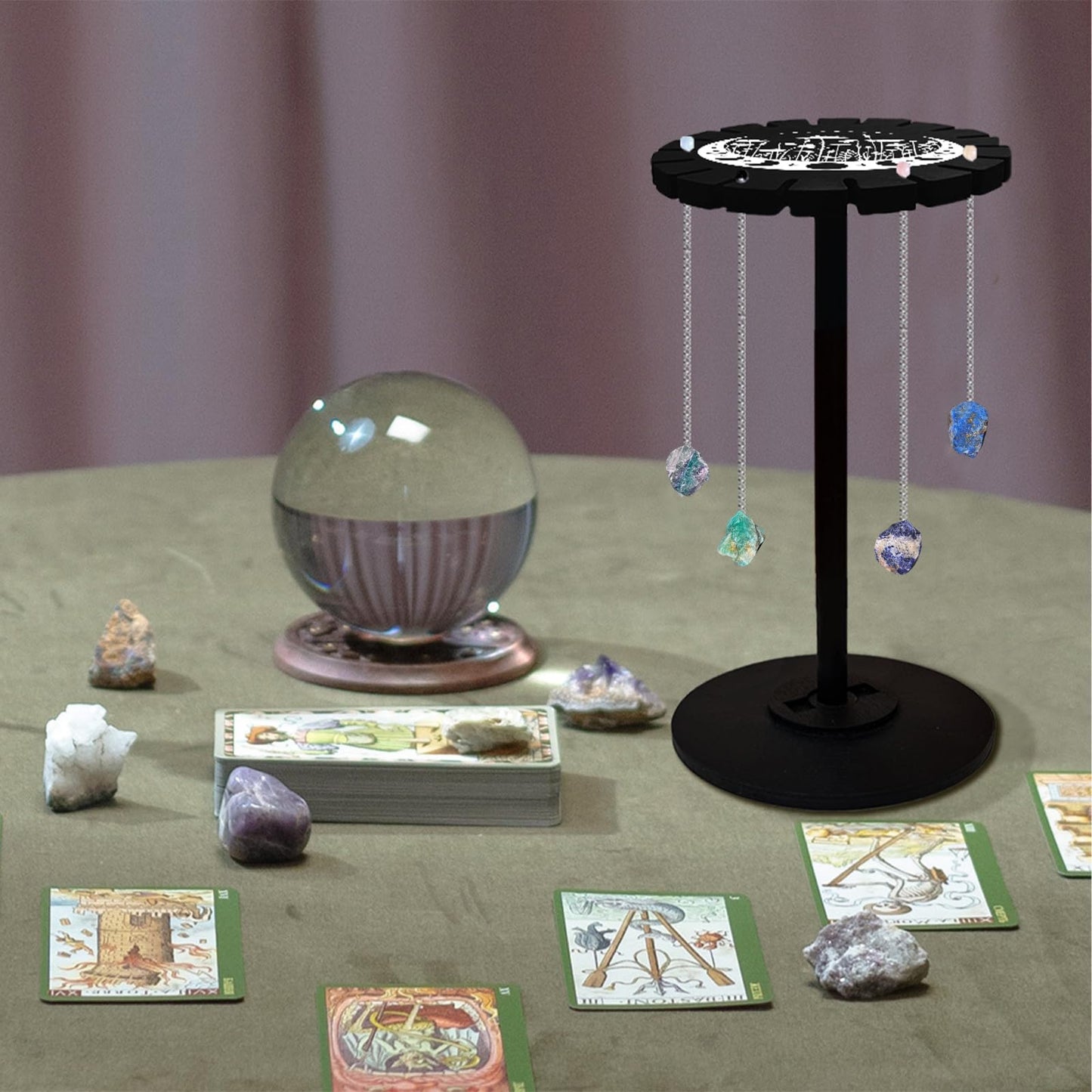 CHGCRAFT Moon Flower Crystal Shelf Display Stand with Hand Moon Witch Stuff Wooden Pendulum Holder for Crystal Essential Oil