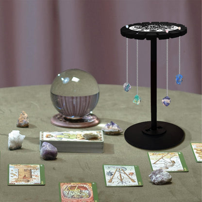 CHGCRAFT Moon Flower Crystal Shelf Display Stand with Hand Moon Witch Stuff Wooden Pendulum Holder for Crystal Essential Oil