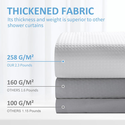 FY&XZH Heavy-Duty Waffle Weave Shower Curtain with Stainless Steel Hooks, Thick Fabric for Bathroom, Hotel, Spa & Salon-183 x 214cm White