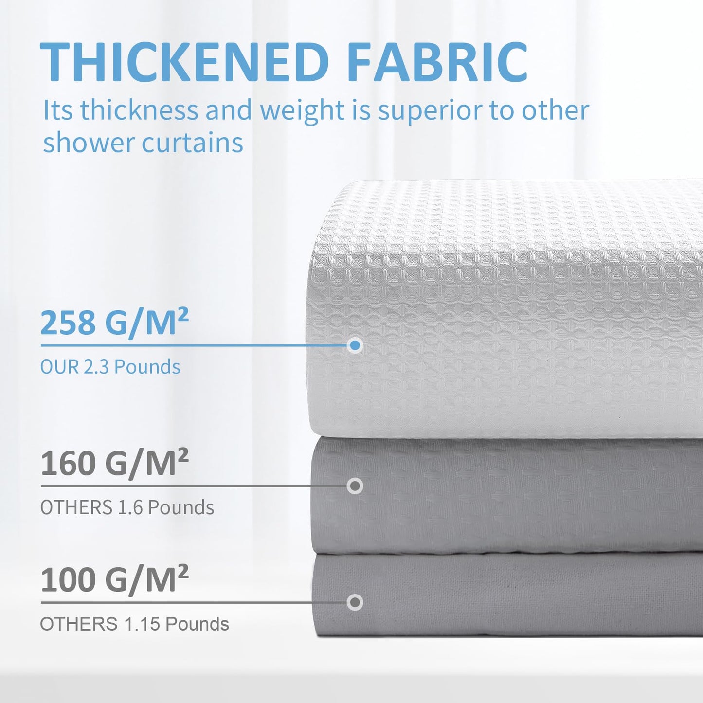 FY&XZH Heavy-Duty Waffle Weave Shower Curtain with Stainless Steel Hooks, Thick Fabric for Bathroom, Hotel, Spa & Salon-153 x 214cm (White)