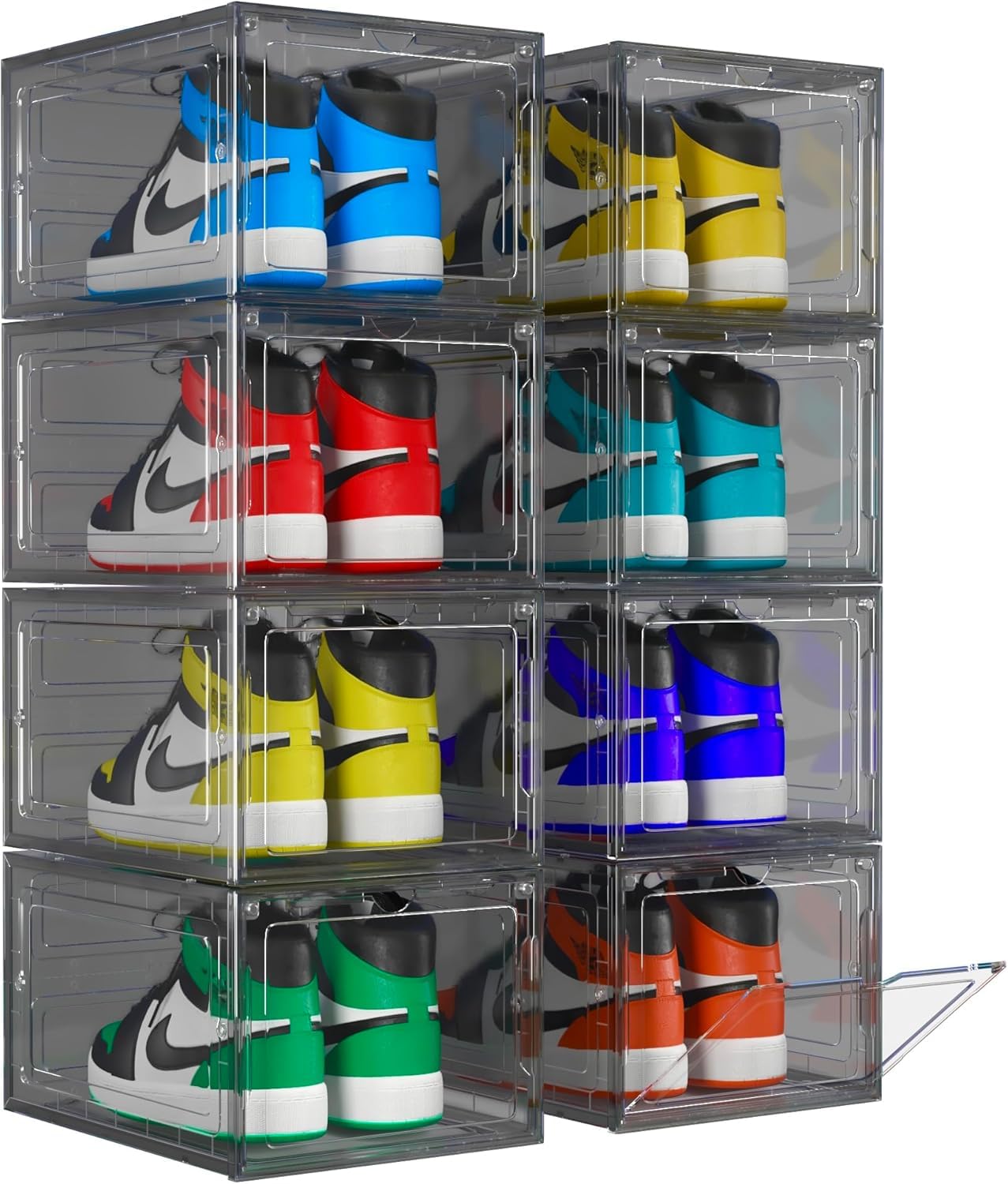 Unique Impression 8 Pack Grey Stackable Shoe Storage Boxes - Plastic Trainer Storage Boxes - Transparent Shoe Display Containers