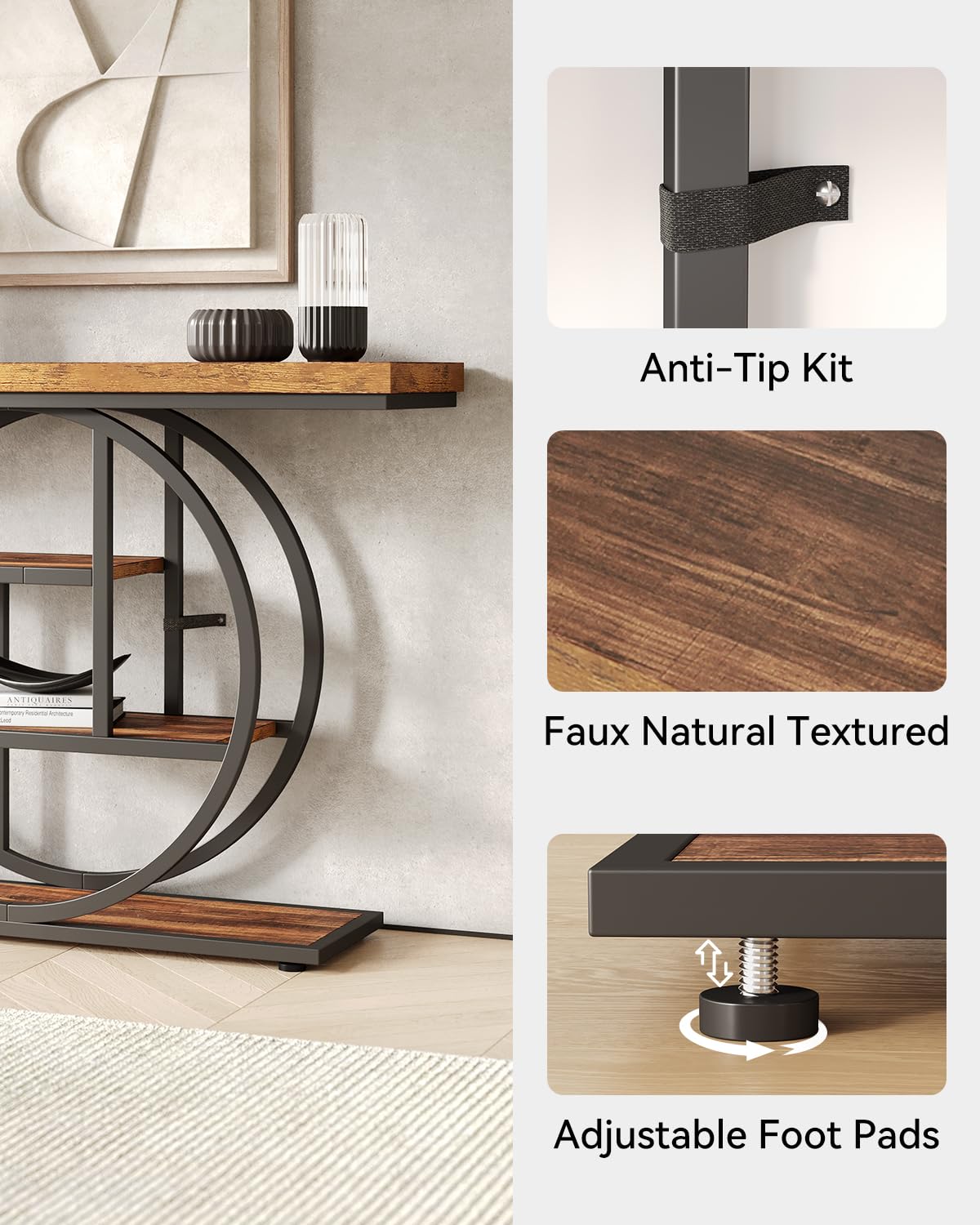 LITTLE TREE Console Table, 4-Tier Entryway Table, 41.3-Inch Industrial Sofa Table for Living Room, Foyer Hallway Table for Entrance