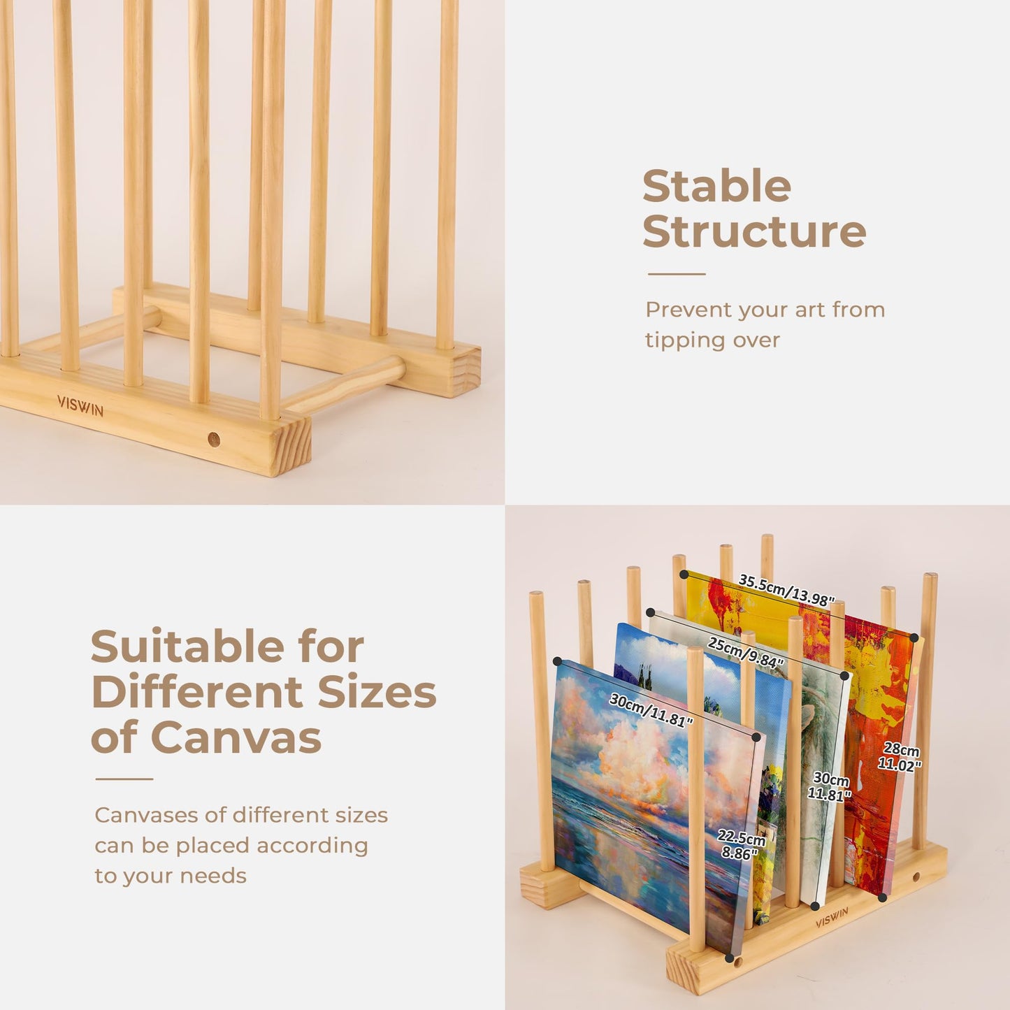 VISWIN Tabletop Art Storage Rack - Wooden Drying & Display Rack with Adjustable Slots for Organizing Canvas, Prints, Artwork, Panels, and Posters