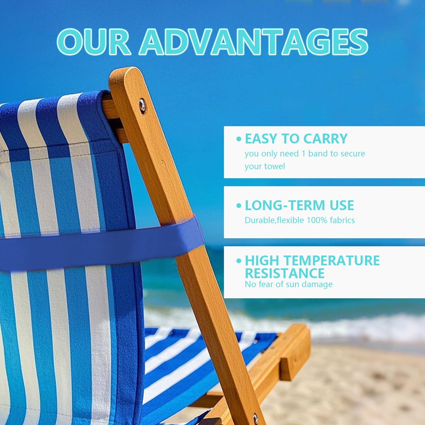 6-Pack Beach Towel Bands for Sun Loungers & Cruise Chairs Windproof Elastic Sunbed Towel Holders Straps for Pool, Holiday & Camping